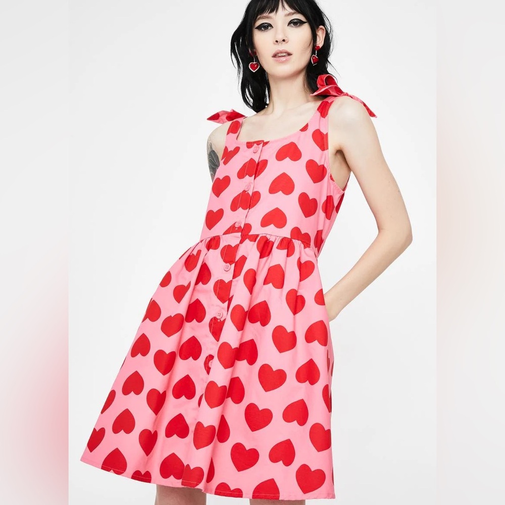 Lazy Oaf Pink Dress with Red Heart Pattern